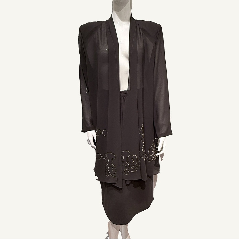 Hosanna Design Olive Green Skirt Set Sheer Beaded Cardigan Size Medium